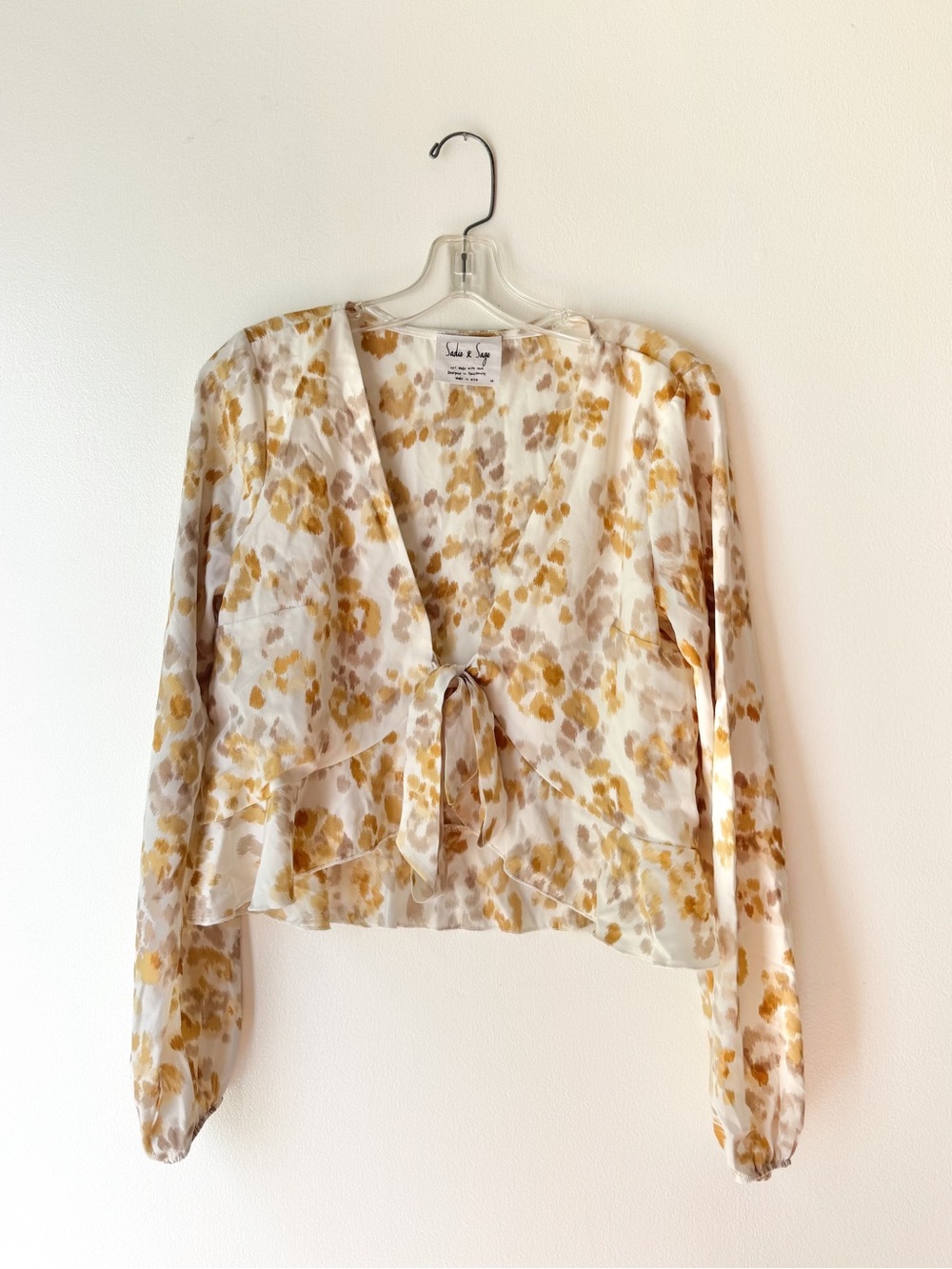 Sadie & Sage long sleeve semi sheer cropped tie front blouse - Medium